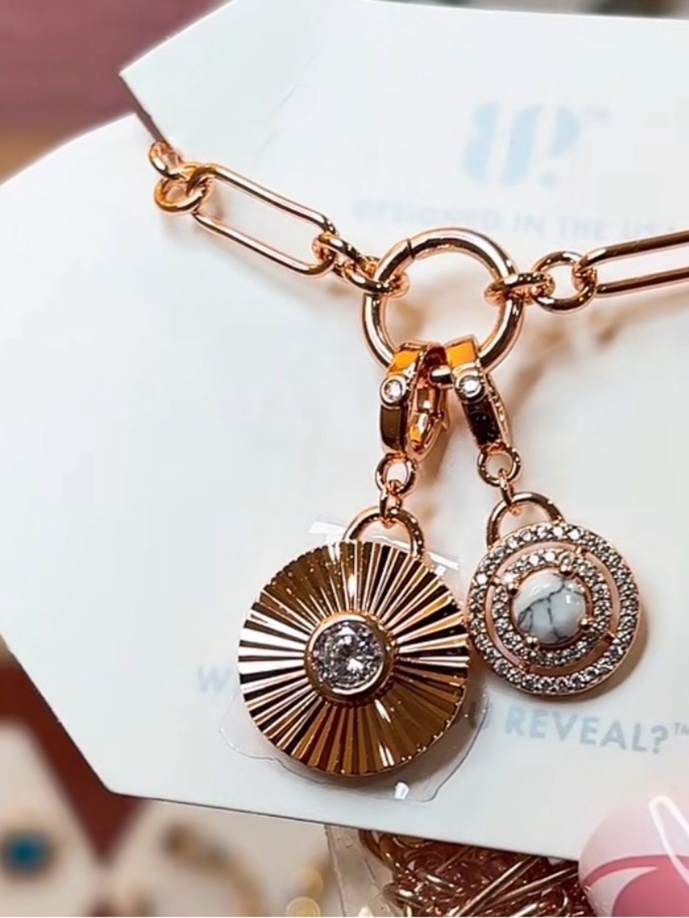 Bomb Party Rose Gold Charm Pendant Necklace with howlite - unicorn